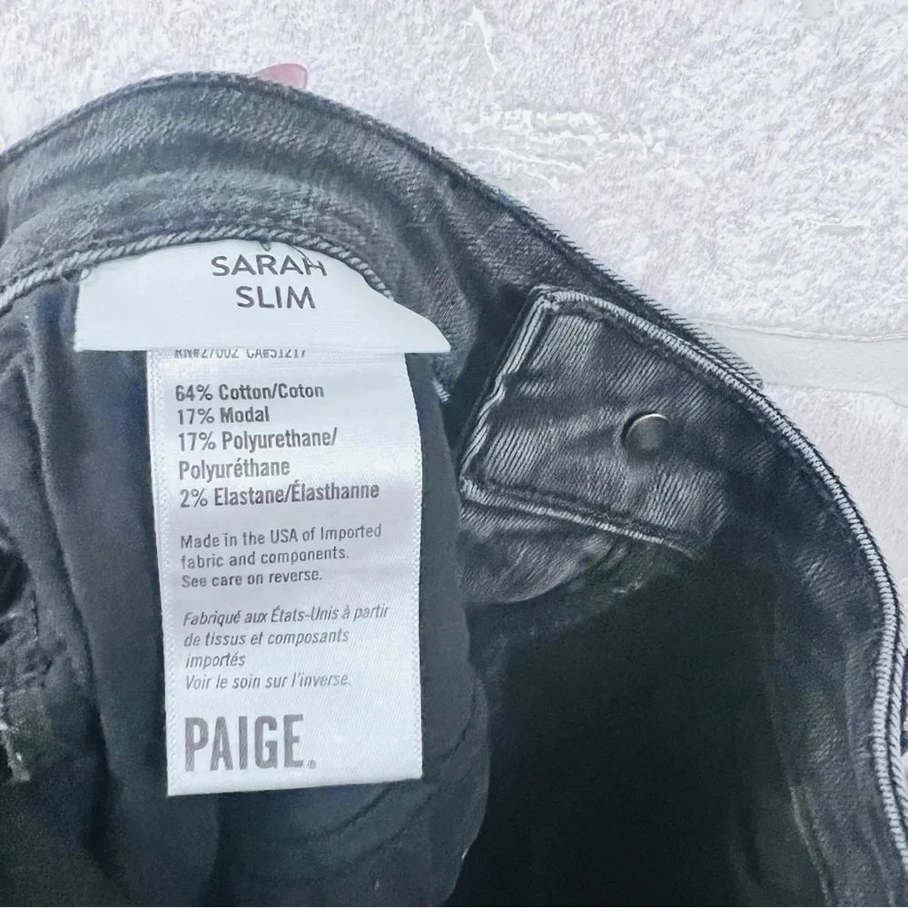 PAIGE Sarah Slim High Rise Straight Leg Jeans in Black Willow Wash Size 25